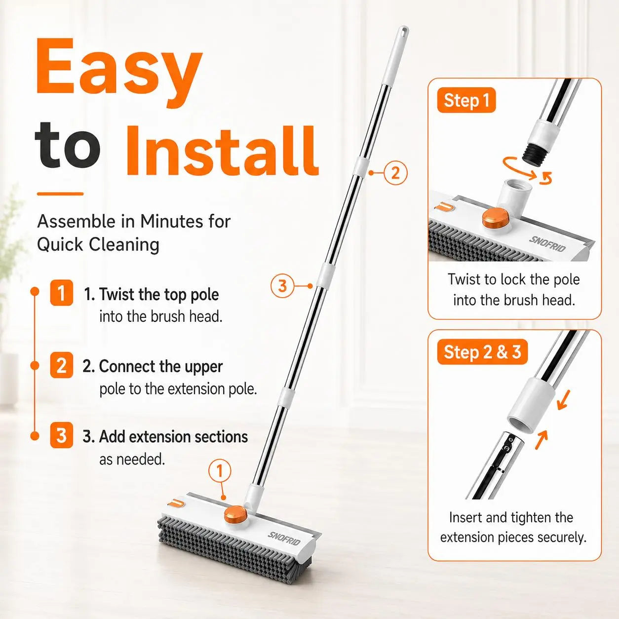 Floor scrub brush adjustable handle