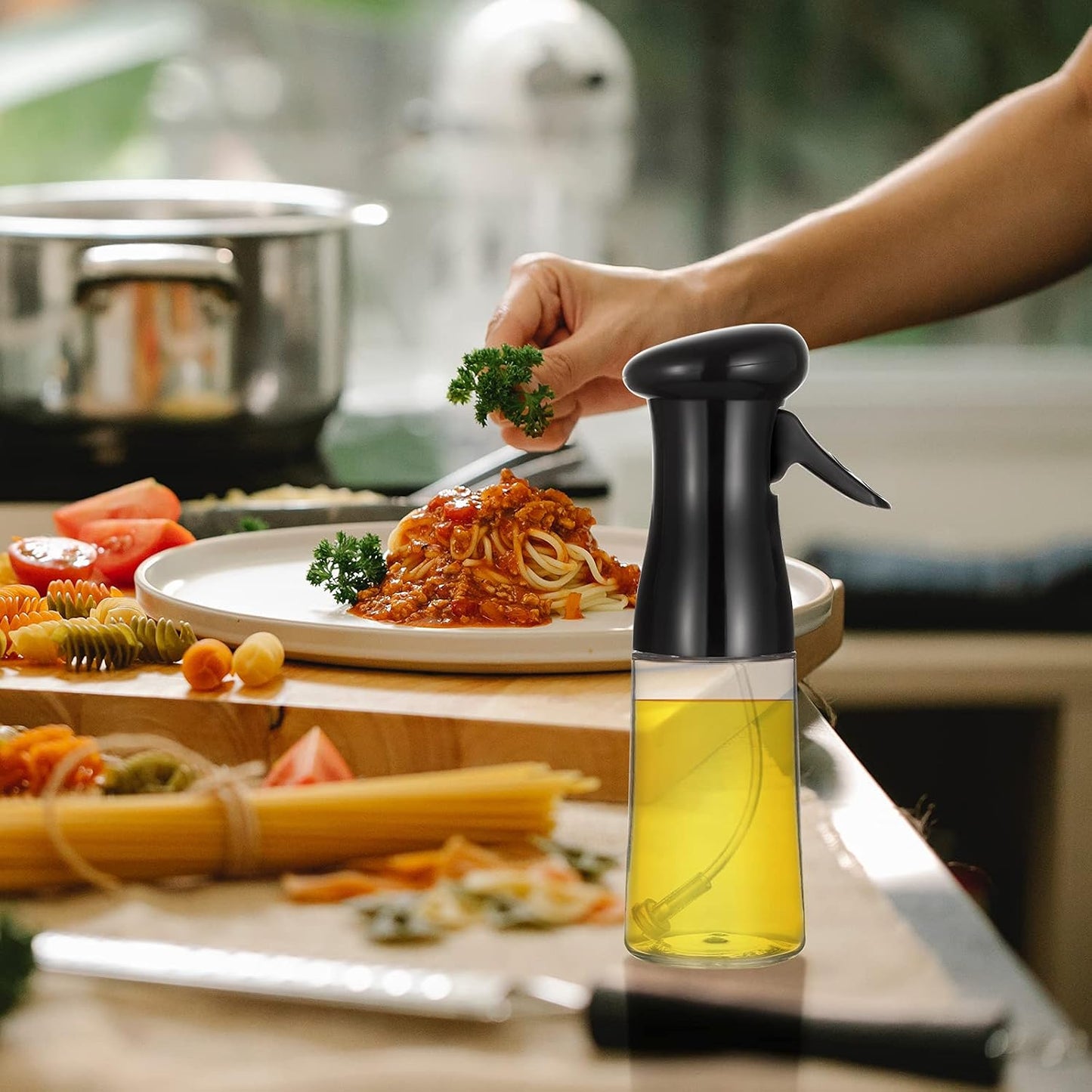 Oil Sprayer for Cooking,2Pack Set Oil Spray Bottle 210ML Olive Oil Sprayer Mister for Cooking, Salad, BBQ, Backing, Roasting, Frying, Kitchen (Black&White)