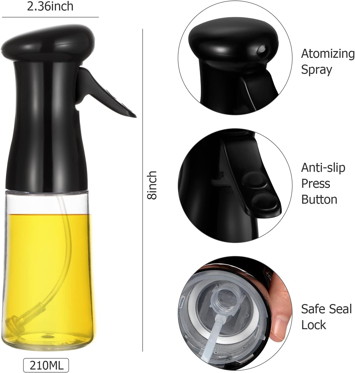 Oil Sprayer for Cooking,2Pack Set Oil Spray Bottle 210ML Olive Oil Sprayer Mister for Cooking, Salad, BBQ, Backing, Roasting, Frying, Kitchen (Black&White)
