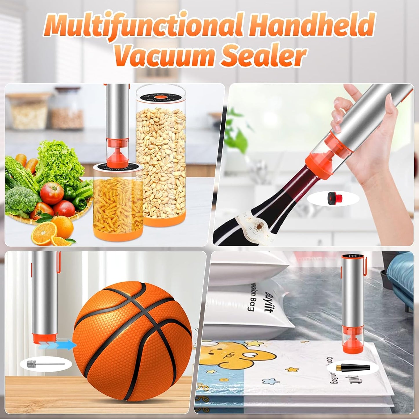 Multifunctional handheld vacuum sealer for jars, bottles, and bags - Utiliam