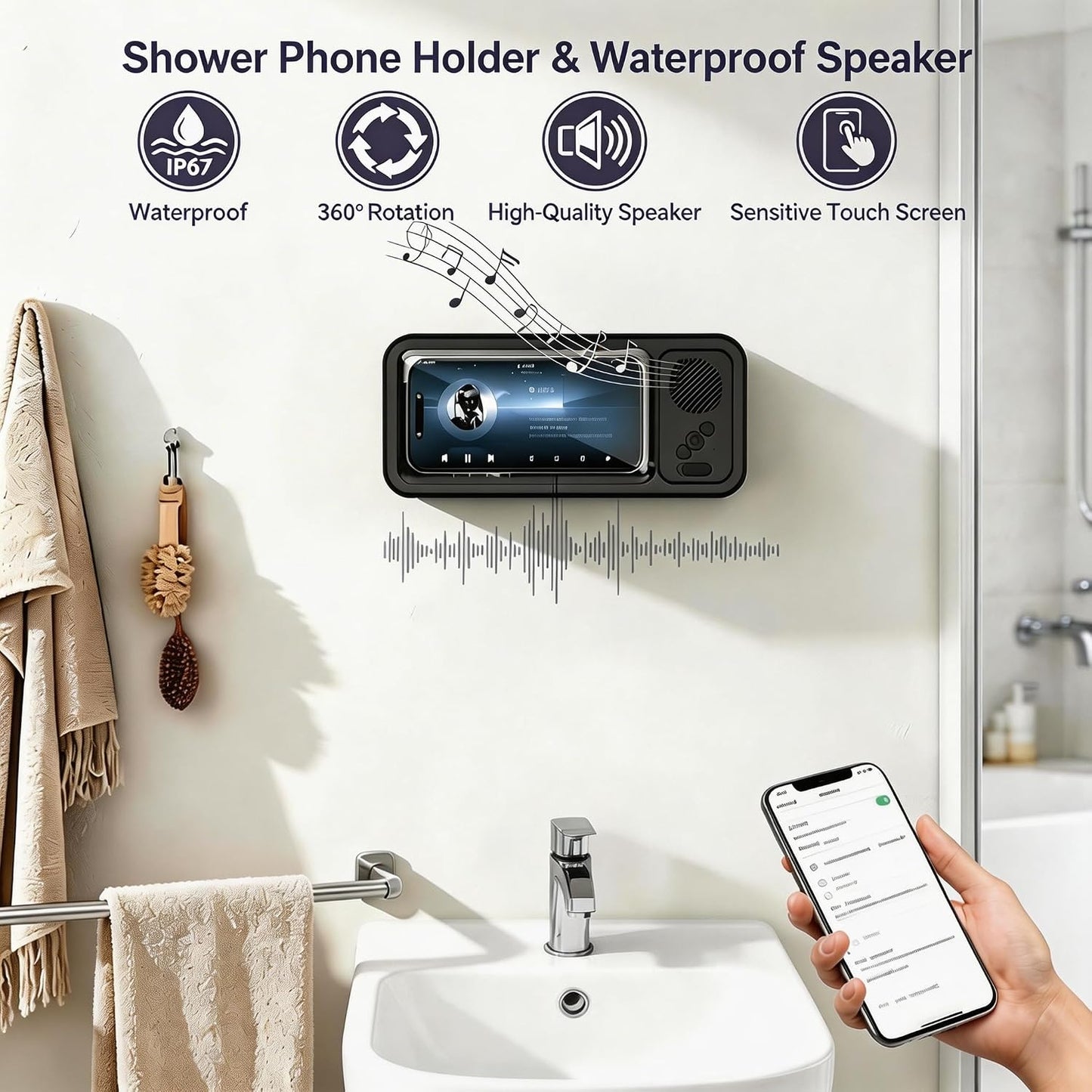 Waterproof Shower Phone Holder - in use in shower