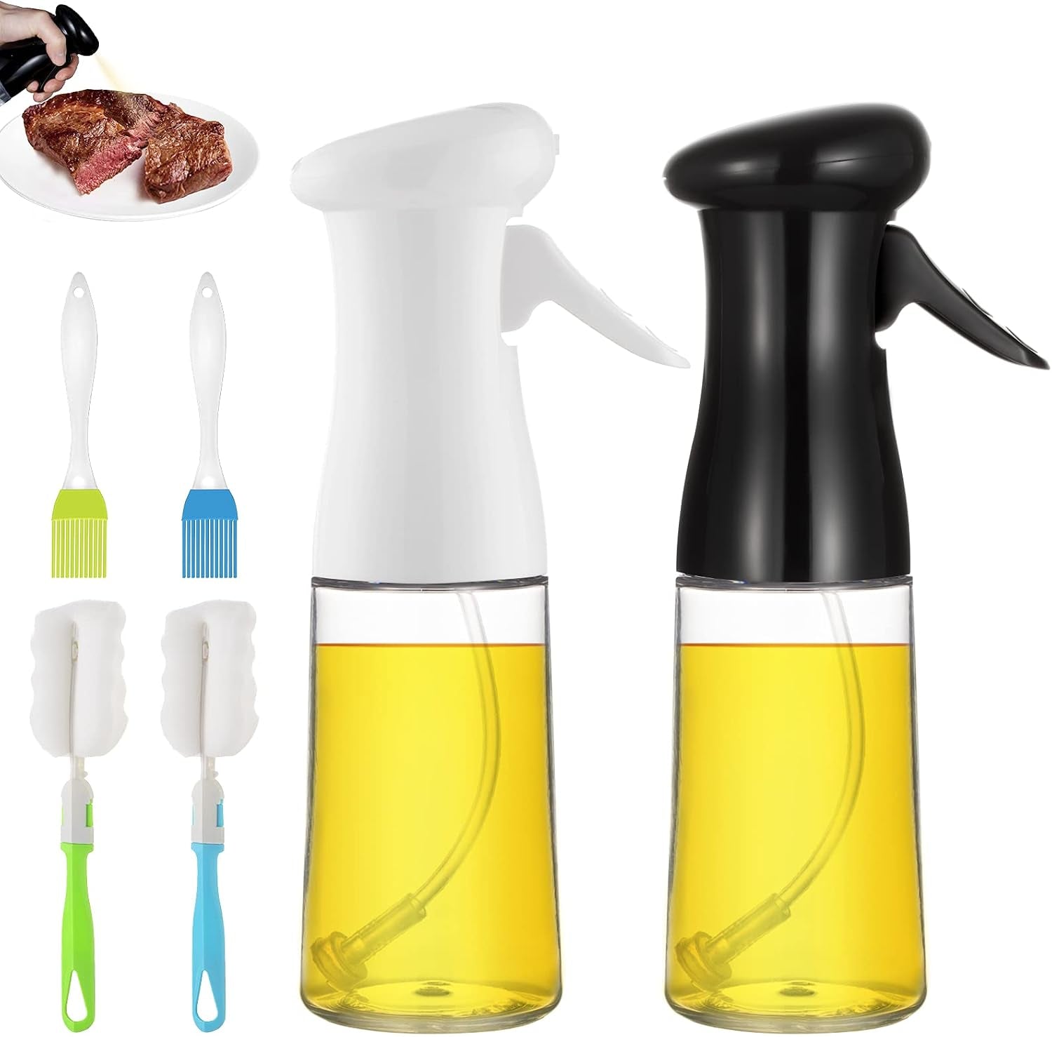 Oil Sprayer for Cooking,2Pack Set Oil Spray Bottle 210ML Olive Oil Sprayer Mister for Cooking, Salad, BBQ, Backing, Roasting, Frying, Kitchen (Black&White)