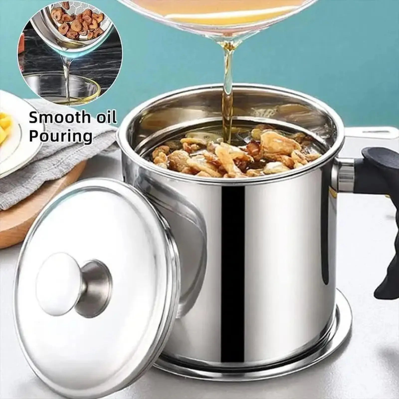 Oil dispenser with tray and lid